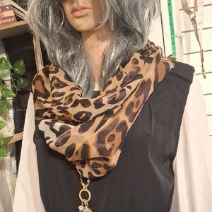 Charming Charlies Leopard Print Scarf with Gold Charm